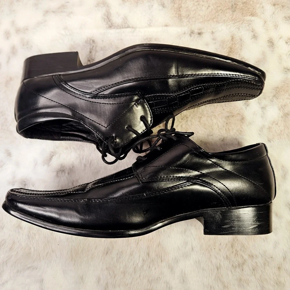 Tim Evans Black Faux Croc Square Toe Dress Shoes 8 Business Dark Acacemia Formal